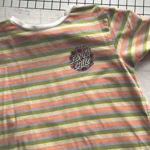 Santa Cruz Skateboard Striped Ringer Tee in pink, green, purple and white